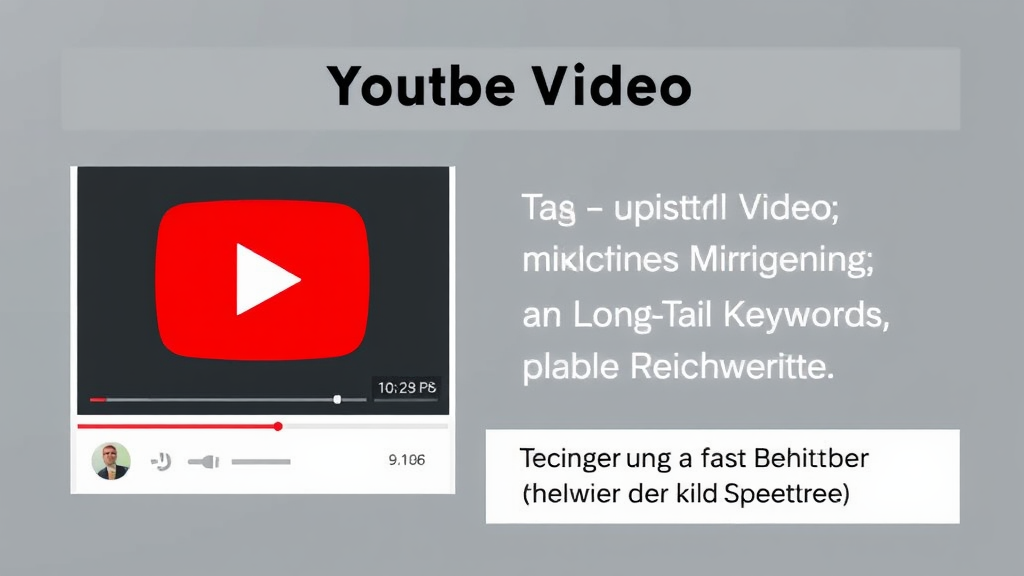 Grafik mit YouTube-Video, Tags unter dem Titel, einer Mischung aus Long-Tail-Keywords und relevanten Hashtags zur Steigerung der Reichweite.
