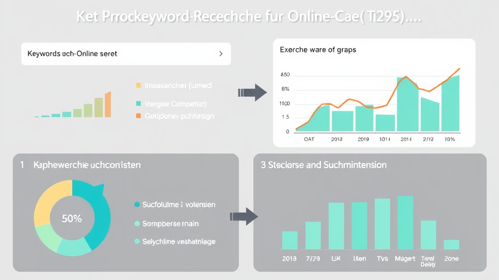 Grafik, die den Prozess der Keyword-Recherche für Online-Shops darstellt, einschließlich der Analyse von Suchvolumen, Wettbewerb und Suchintention.