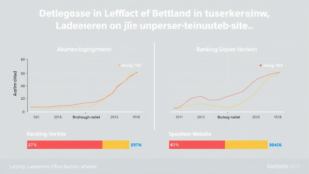 Grafik, die die Ladezeit-Effekte auf die Nutzererfahrung zeigt, mit Diagrammen zu Absprungraten und Ranking-Vergleich zwischen schnellen und langsamen Websites.