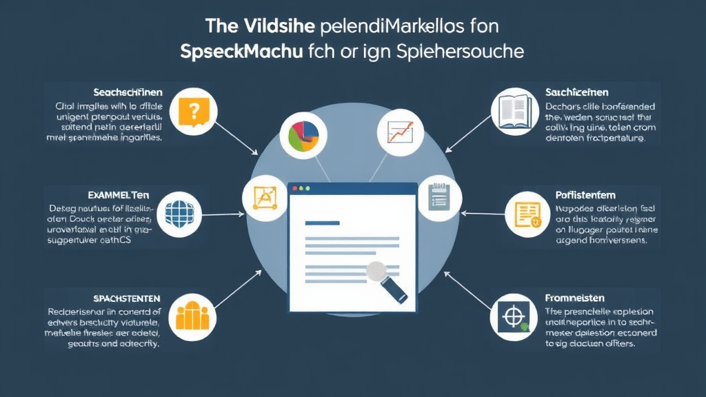 Grafik, die die Vorteile von Schema Markup für die Sprachsuche darstellt, mit visuellen Elementen wie Suchmaschinen, Sprachassistenten und Beispiel-Datenstrukturen.