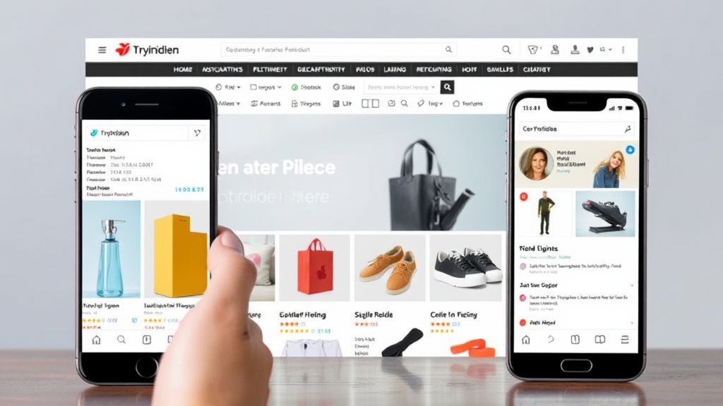 Visualisierung einer optimierten E-Commerce-Webseite, die hochwertige Produktbilder, klare Beschreibungen, Kundenbewertungen und einfache Navigation auf mobilen Geräten zeigt.