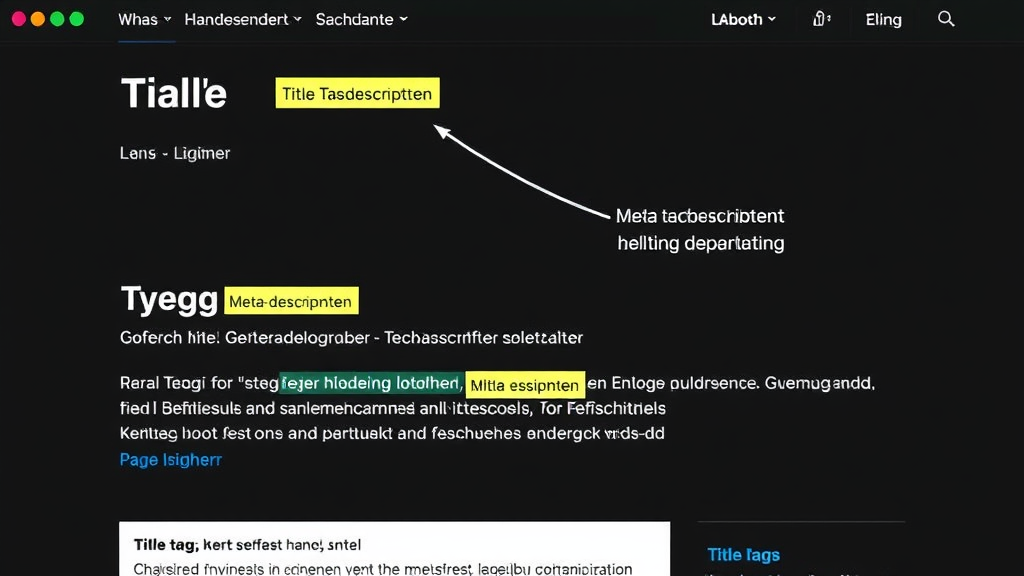 Visualisierung eines Blogs mit hervorgehobenen Titel-Tags, Meta-Beschreibungen und strukturierten Überschriften zur On-Page-Optimierung für Suchmaschinen.