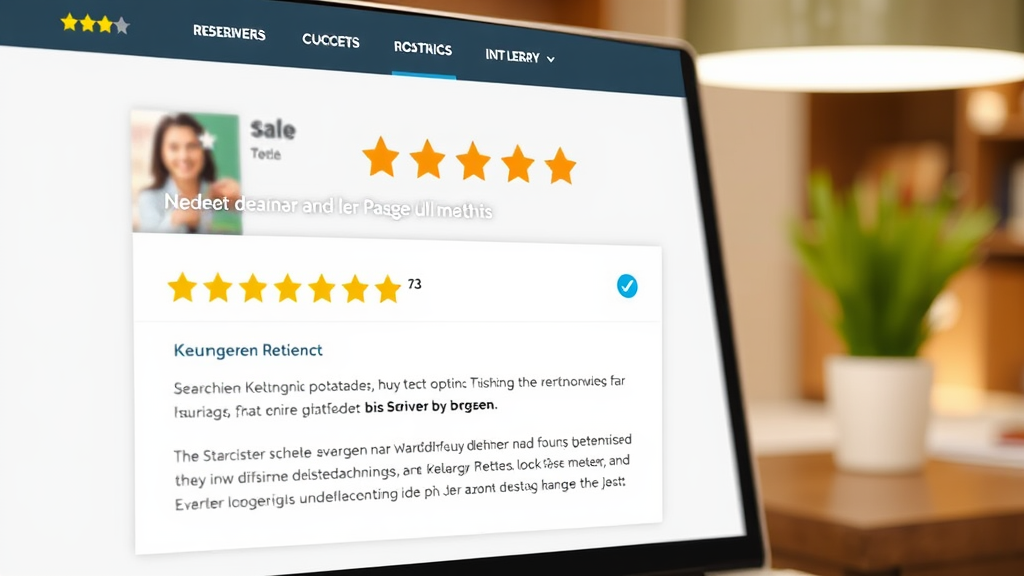 Website mit integriertem Kundenbewertungswidget, das positive Bewertungen an prominenter Stelle anzeigt und visuell ansprechend gestaltet ist.
