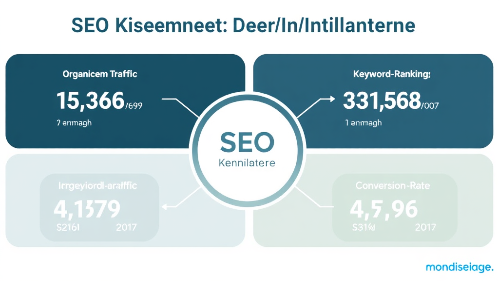 Diagramm mit wichtigen SEO-Kennzahlen für Installateure, einschließlich organischem Traffic, Keyword-Rankings und Conversion-Rate zur Performance-Analyse.