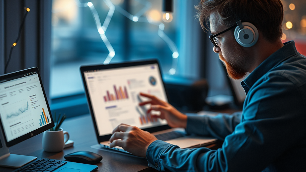 Elektriker bei der Erstellung von Inhalten, Zielgruppenanalyse, Nutzung visueller Elemente und Einbindung von SEO zur Steigerung der Sichtbarkeit.
