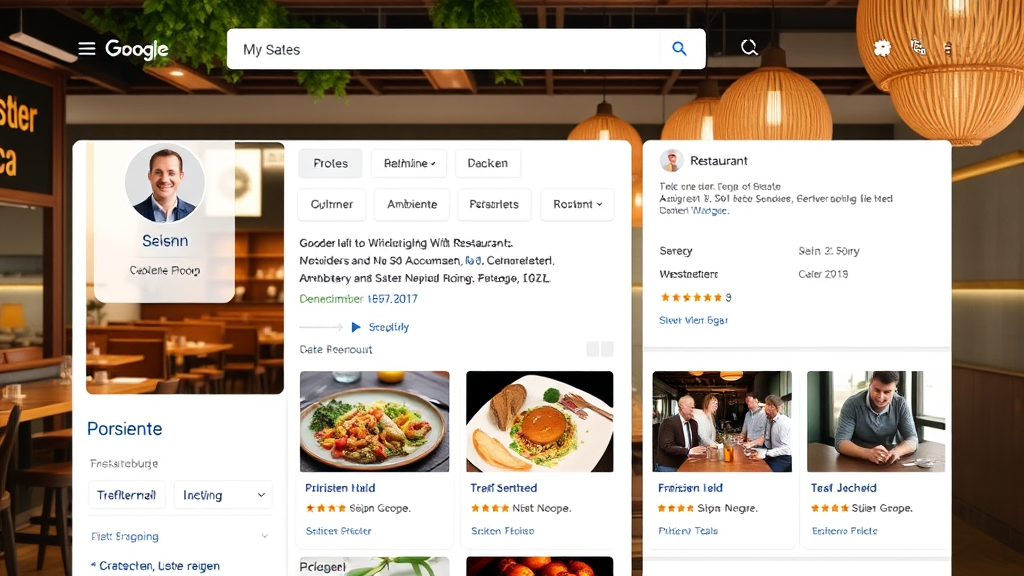 Google My Business-Profil eines Restaurants mit vollständigen Informationen, ansprechenden Fotos von Speisen, Ambiente und Team sowie positiven Kundenbewertungen.