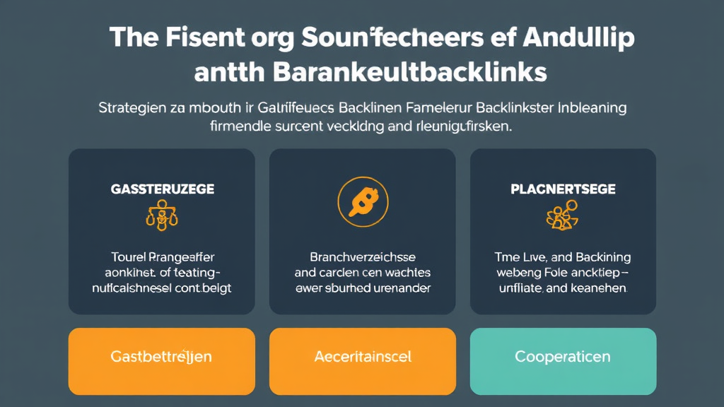 Grafik, die Strategien zum Aufbau hochwertiger Backlinks für Reinigungsfirmen zeigt, darunter Gastbeiträge, Branchenverzeichnisse und Kooperationen.