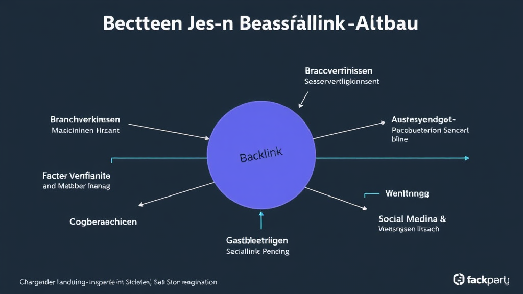 Grafik mit verschiedenen Strategien für den Backlink-Aufbau, einschließlich Branchenverzeichnissen, Kooperationen, Gastbeiträgen, sozialen Medien und Veranstaltungen.