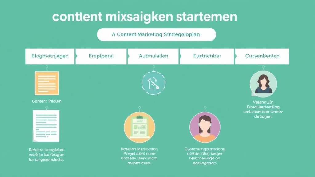 Grafische Darstellung eines Content-Marketing-Strategieplans für Umzugsunternehmen mit Elementen wie Blogbeiträgen, Anleitungen und Kundenberichten.