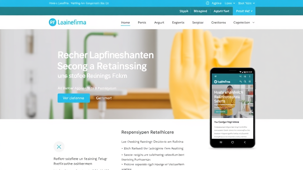 Screenshot einer optimierten Website für eine Reinigungsfirma, die schnelle Ladezeiten, responsives Design und strukturierte Inhalte zeigt.