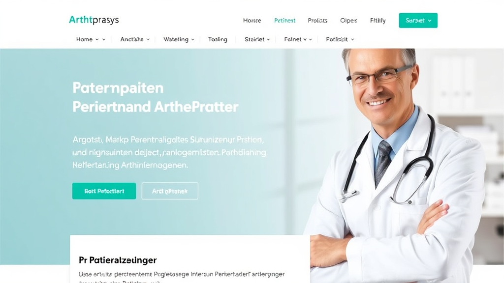 Arztpraxis-Website mit optimierter Suchmaschinenplatzierung, Darstellung von medizinischen Informationen und Kontaktoptionen zur Patientenbindung.